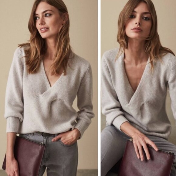 Reiss Kat Twist Front Knit Sweater Soft Grey Lightweight Alpaca Wool Blend - Picture 1 of 10